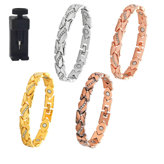 Pulsera magnética ajustable minimalista con forma de hoja de aleación de zinc chapada para mujeres y hombres con diseño geométrico