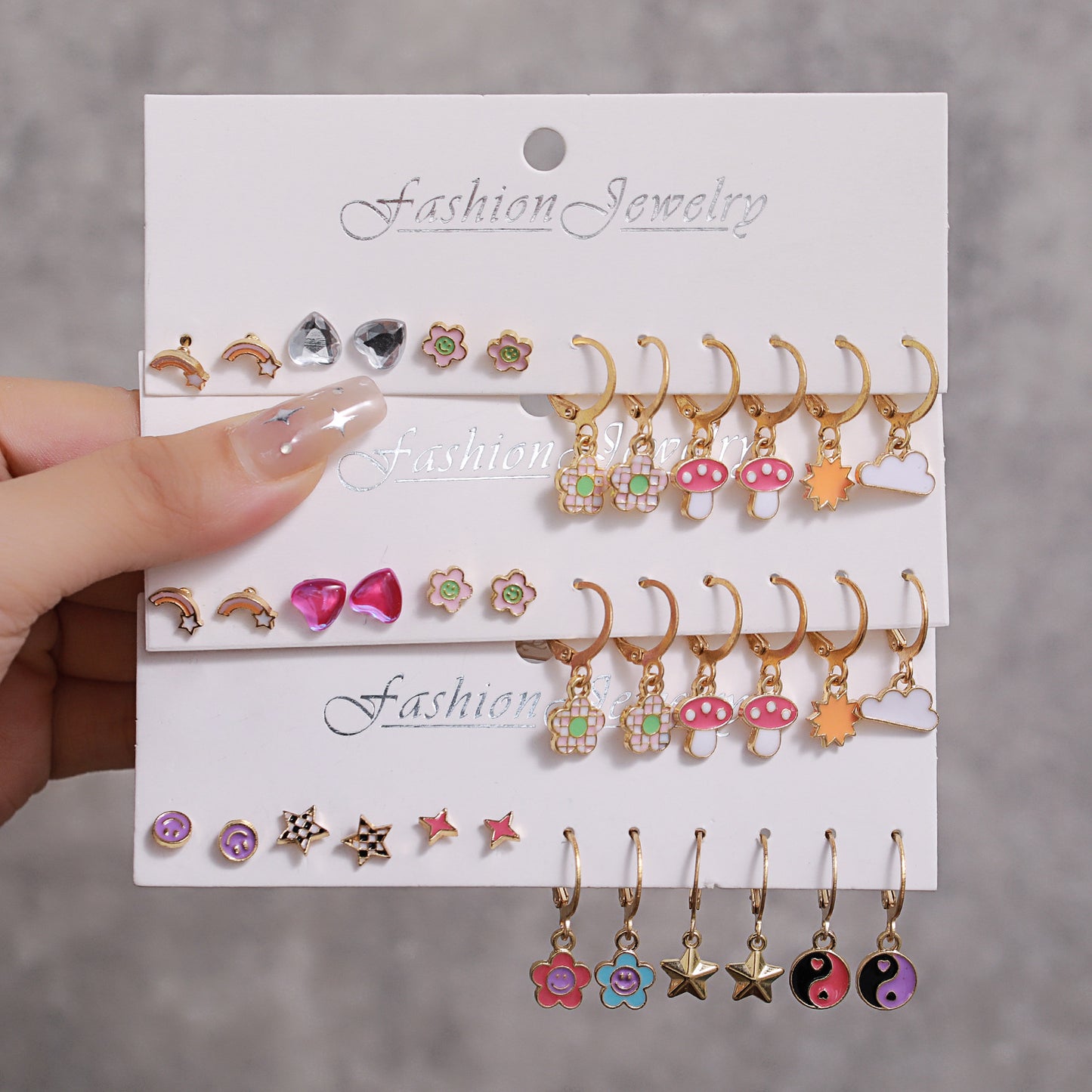 Minimalist Sweet Butterfly Heart Geometric Acrylic Rhinestone Inlay Alloy Earrings with Stainless Steel Posts