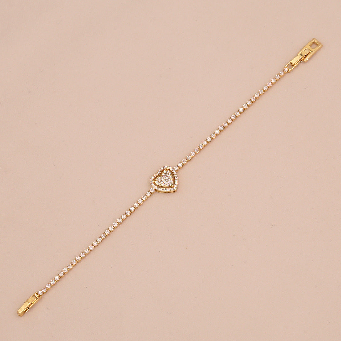 Bracciale da donna placcato oro 18K con zirconi, design alla moda a cuore e floreale