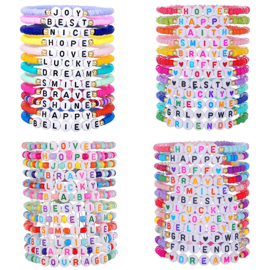 Bohemian Color-Block Acrylic Letter Number Bracelet Unisex Friendship Set
