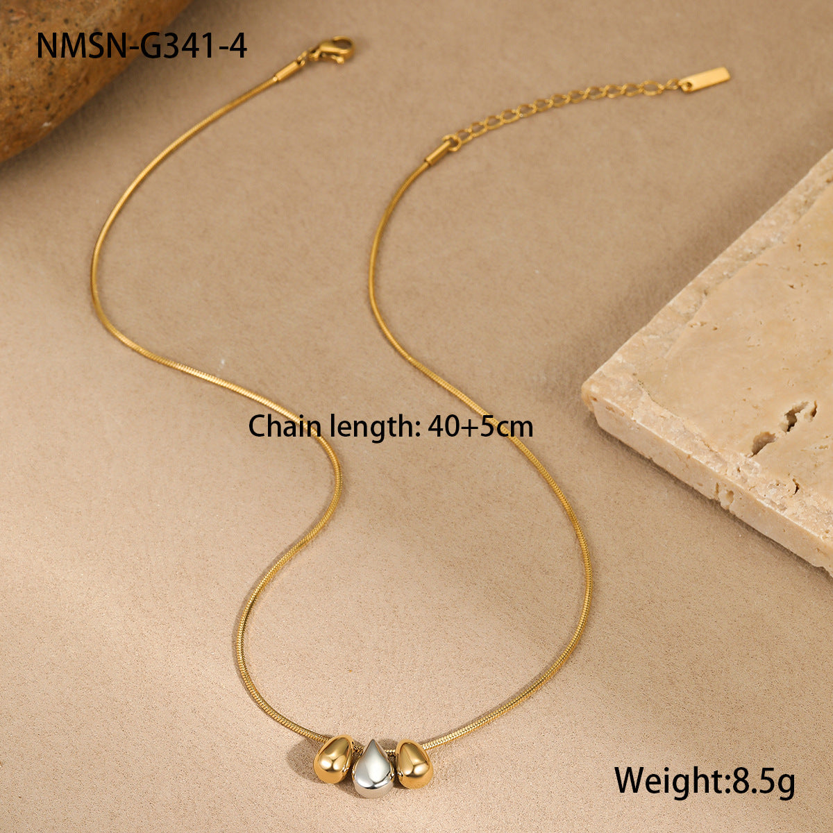 Collana da donna alla moda con gocce d'acqua geometriche in acciaio inossidabile e placcatura in oro 18 carati