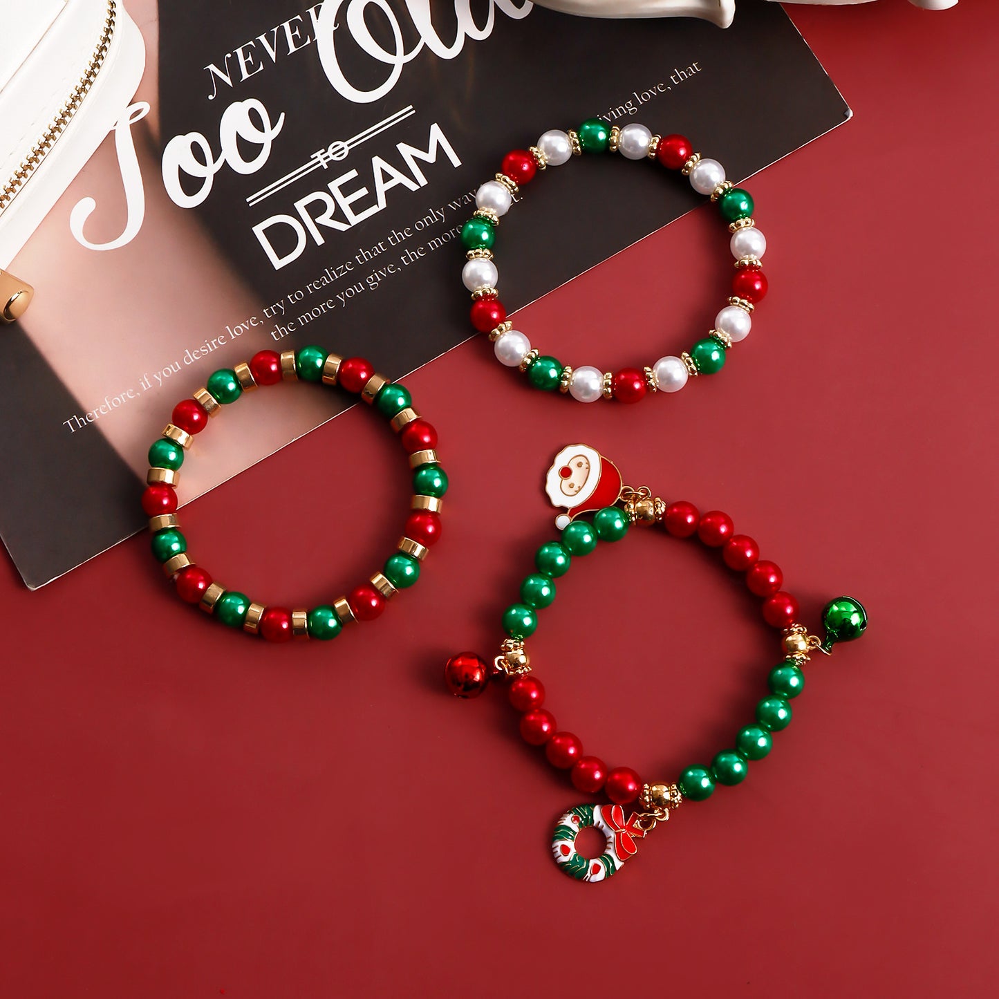 Geometric Acrylic Beaded Bracelet Set with Plated Finish for Christmas Holiday Gift