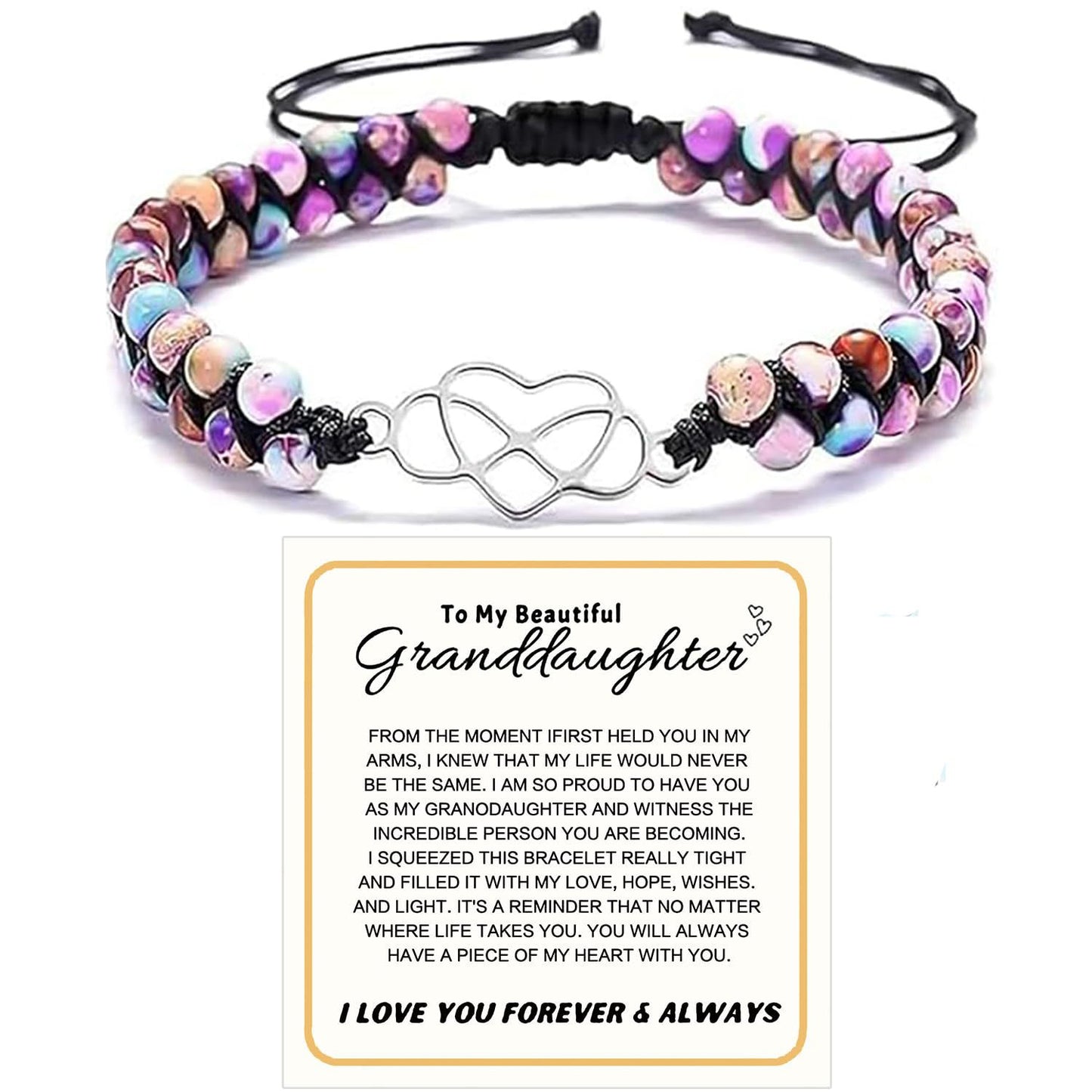 Handmade Double Layer Heart Shape Gemstone Beaded Bracelet Unisex Fashion Jewelry