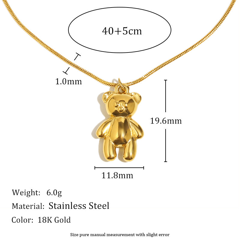 Fashionable Bear Pendant Necklace for Women Stainless Steel with 18K Gold Plating on Delicate Snake Chain