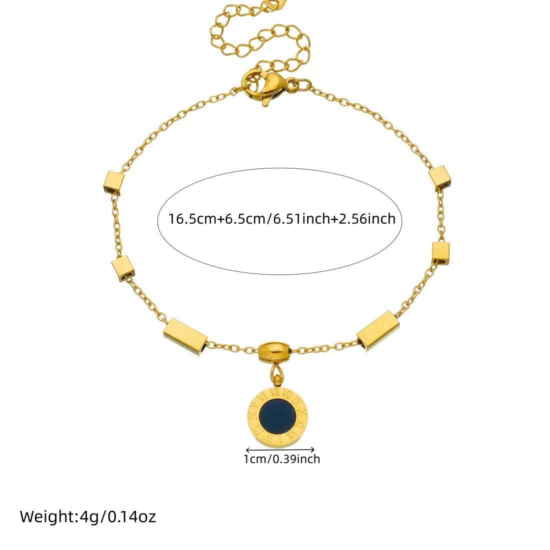 Vintage Gold Plated Round Square Geometric Stainless Steel Chain Bracelet for Women