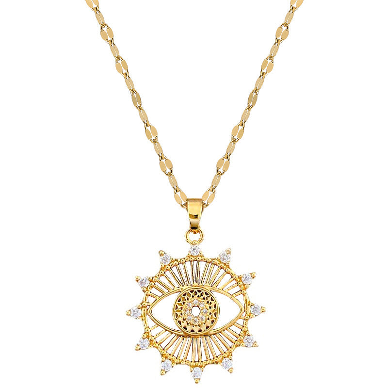 Luxury Minimalist Sweet Geometric Titanium Steel Stainless Steel Necklace with Rhinestone Inlay for Women