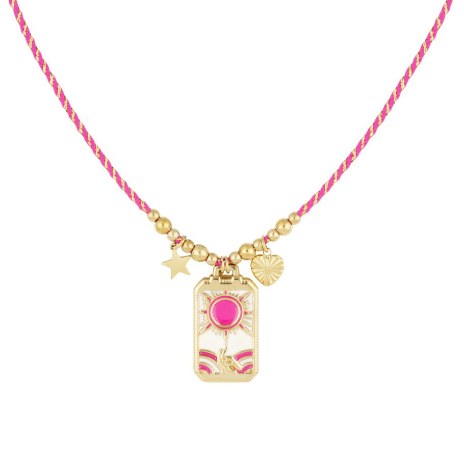 Vintage Geometric Evil Eye Tarot Pendant Necklace in Plated Copper with Colorful Enamel Detail for Women
