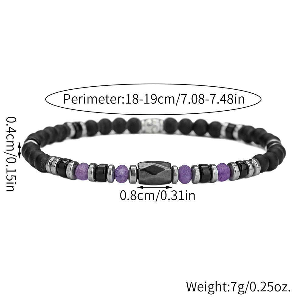 Hip-hop Minimalist Geometric Round Hematite and Black Magic Sand Stone Handmade Beaded Bracelet for Men and Women