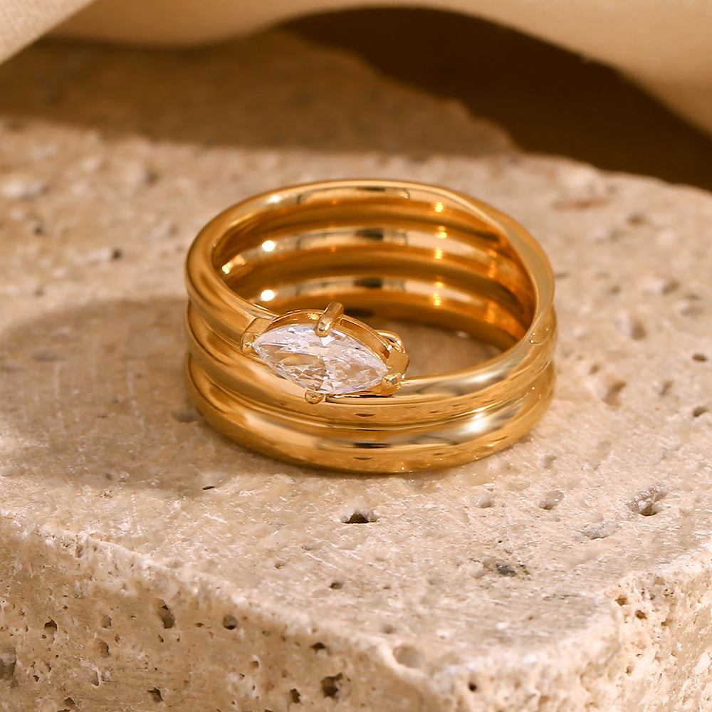 Fashionable Geometric Stainless Steel Ring with 18K Gold Plating for Women