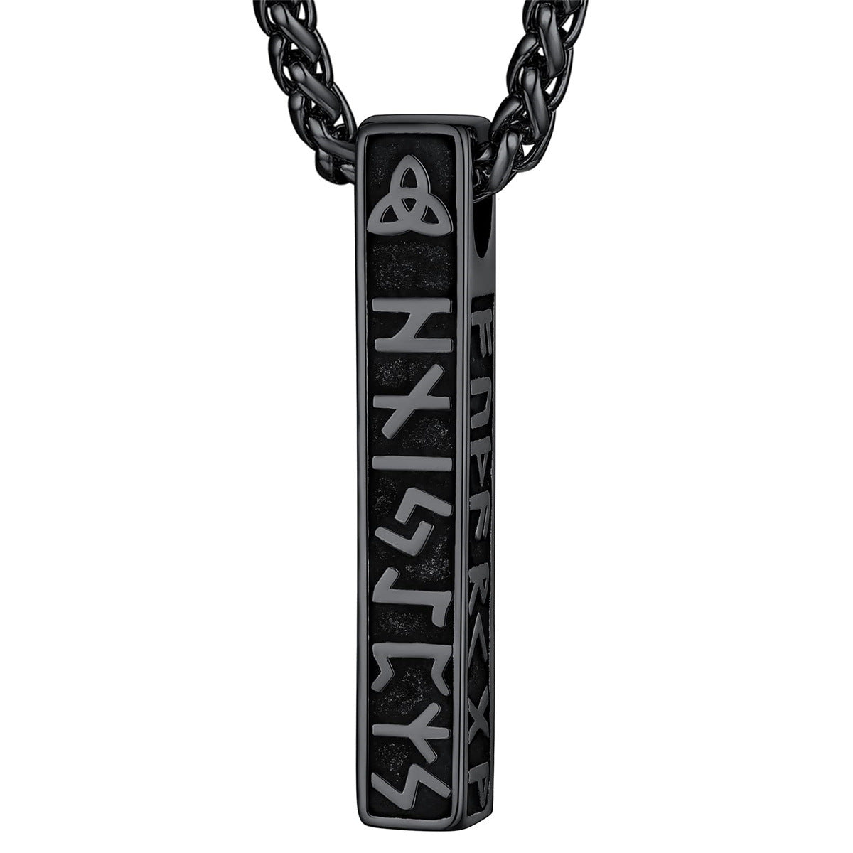 Minimalist Geometric Viking Rune and Celtic Knot Pendant Necklace in Stainless Steel with Polished Finish