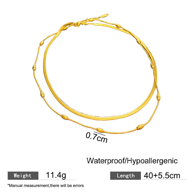 Minimalist Geometric Double Layer Snake Chain Necklace Titanium Steel Plated