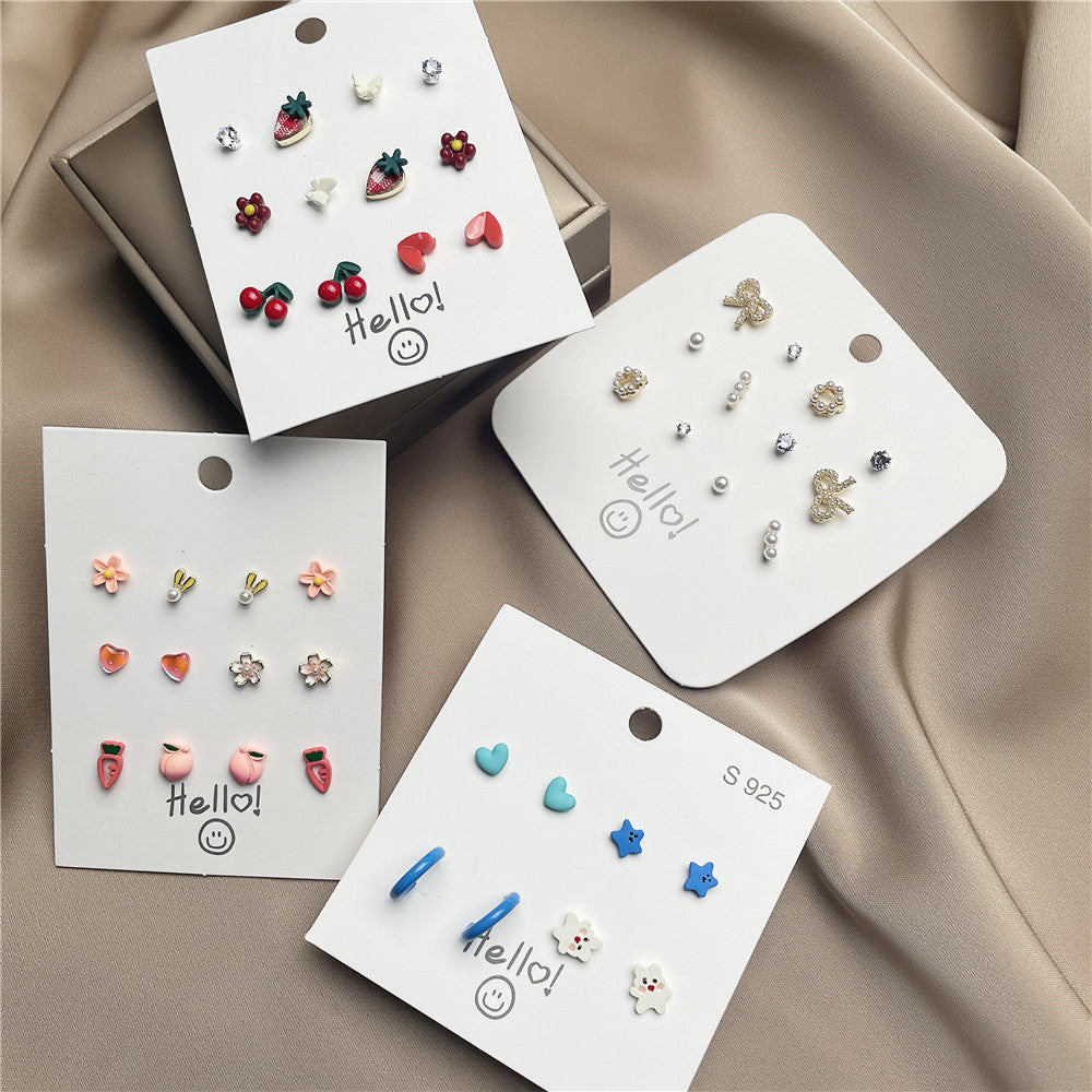 Sweet 925 Sterling Silver Ceramic Drip Oil Heart Fruit Earrings