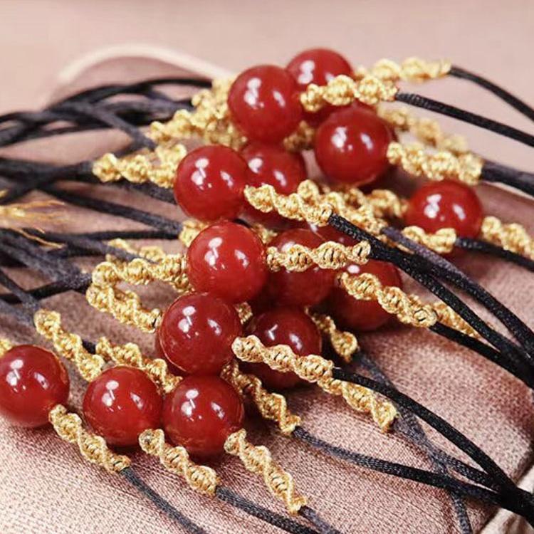 Original Design Geometric Red Agate Pendant Necklace for Women with Adjustable Drawstring Chain