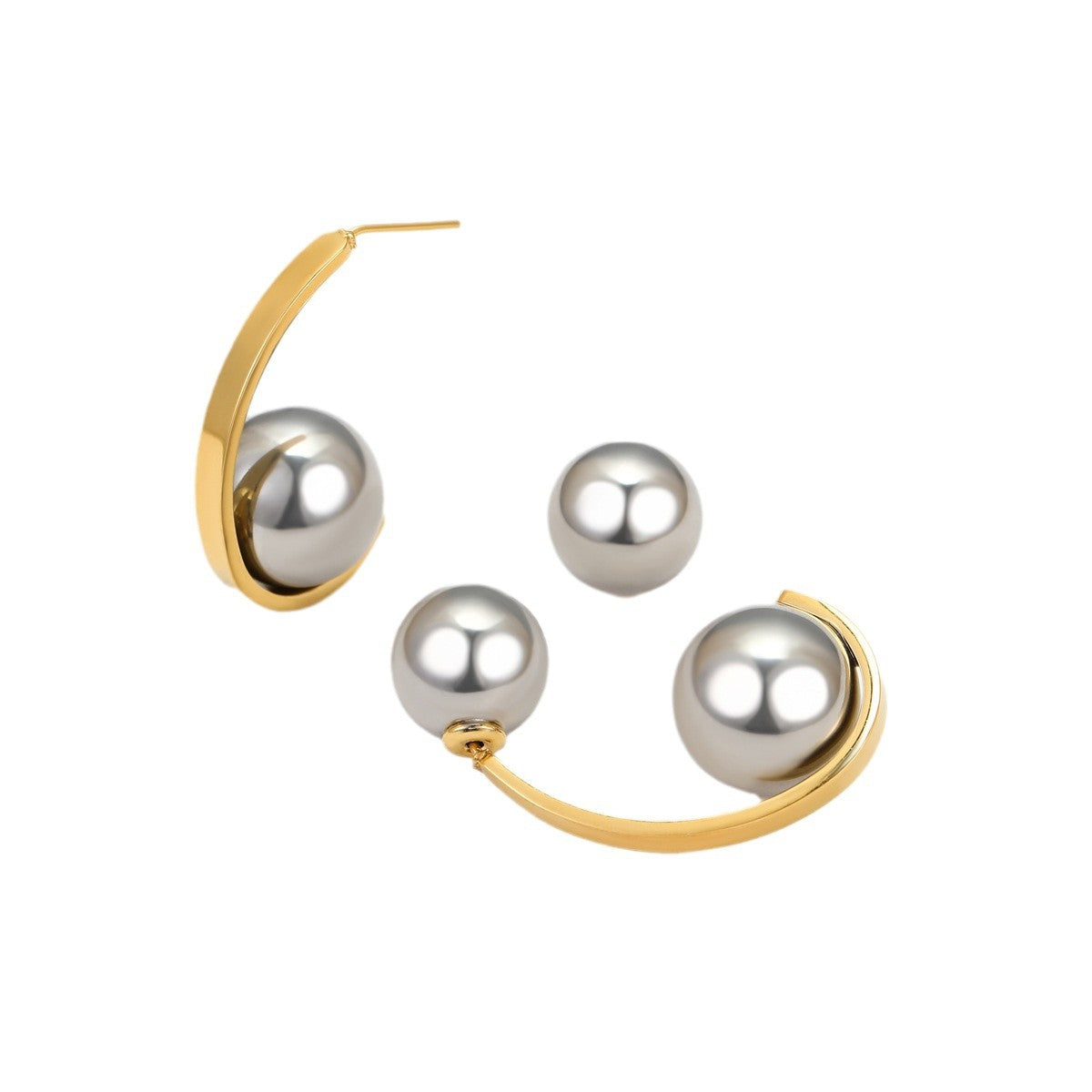 Retro Style Color-Block Hollow Spherical Stainless Steel Earrings for Women with Plated Finish
