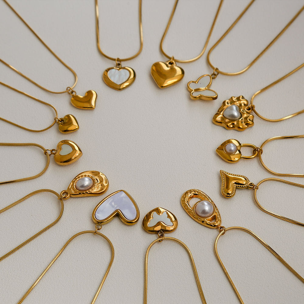 Collar minimalista de acero de titanio con forma de corazón, chapado en oro, perla y cadena ajustable para mujer