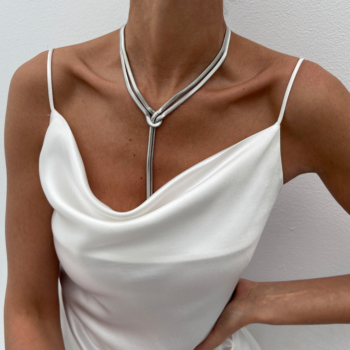 Minimalist Geometric Y-Shape Plated Alloy Snake Chain Necklace for Women