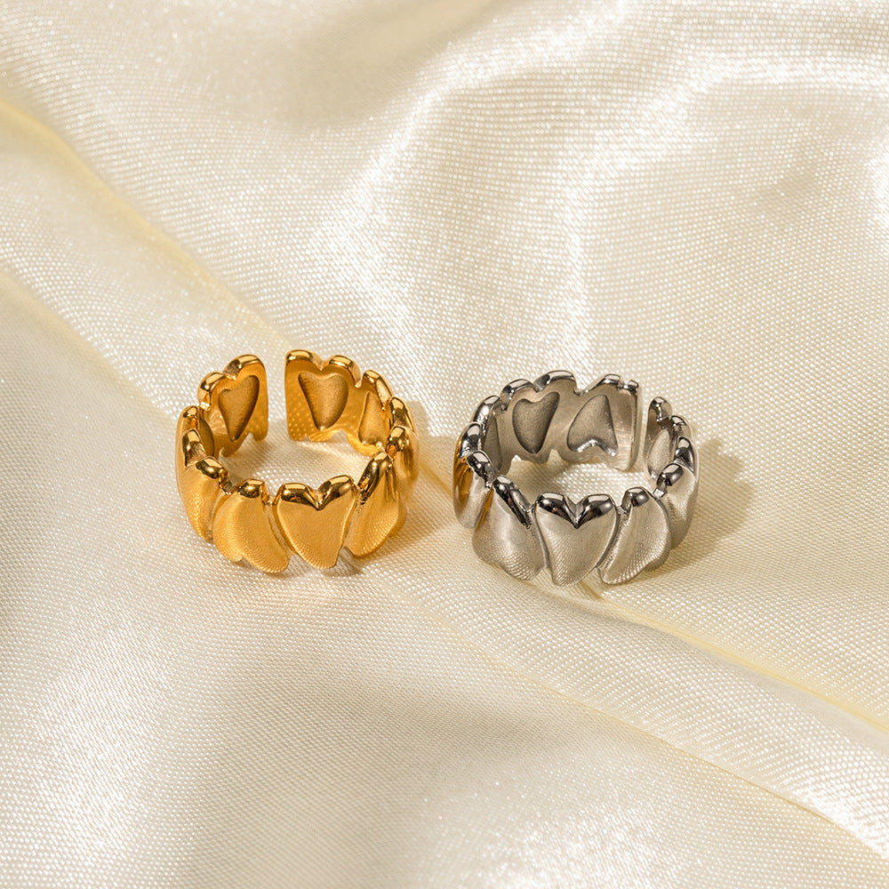 Fashion Ins Style 18K Gold Plated Stainless Steel Heart Geometric Open Ring for Women