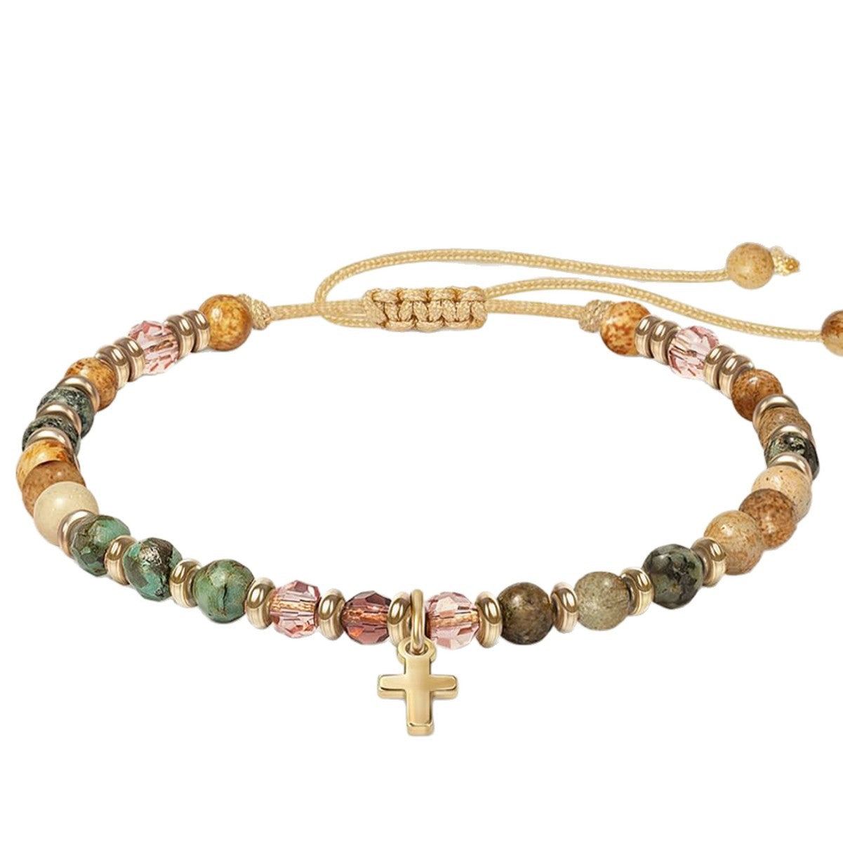 Minimalist Natural Agate Cross Pendant Bracelet for Women