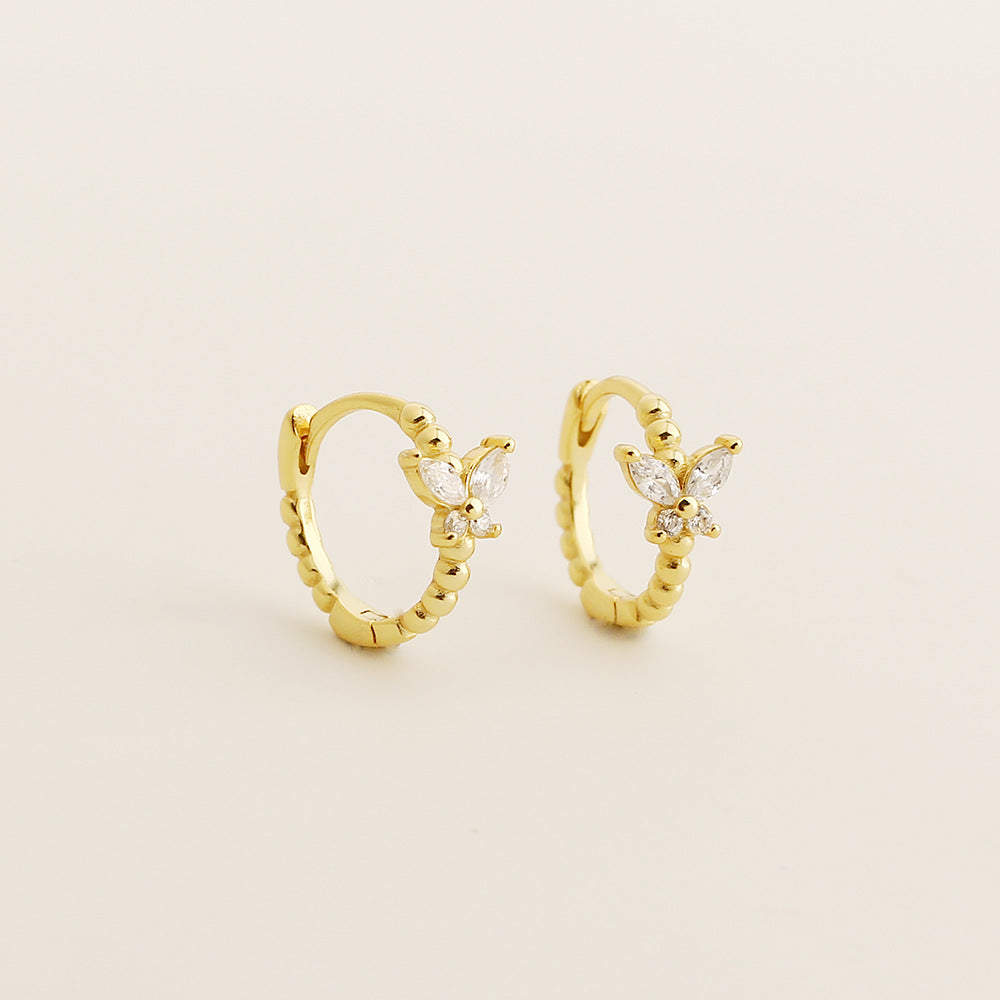 Pendientes de Plata de Ley 925 con Diseño de Mariposa de Estilo Vintage Francés y Incrustaciones de Pedrería para Mujer