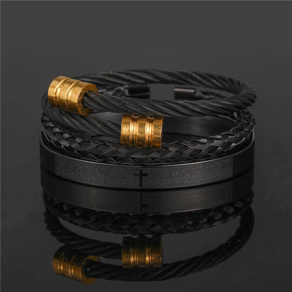 Vintage Geometric Square Letter Plated Titanium Steel Bracelet Set for Unisex