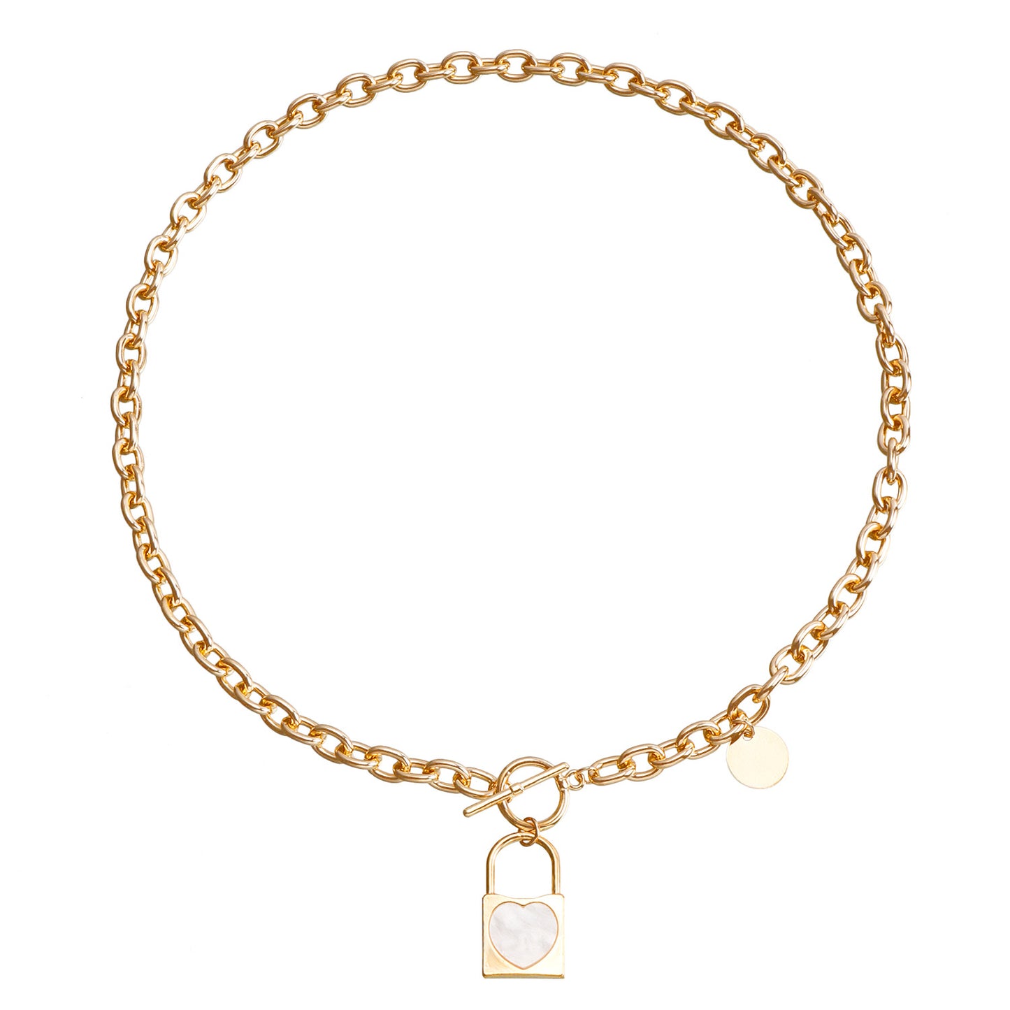 Minimalist Luxury Geometric Black Imitation Mother of Pearl Lock Pendant Aluminum Alloy Chain Necklace for Women