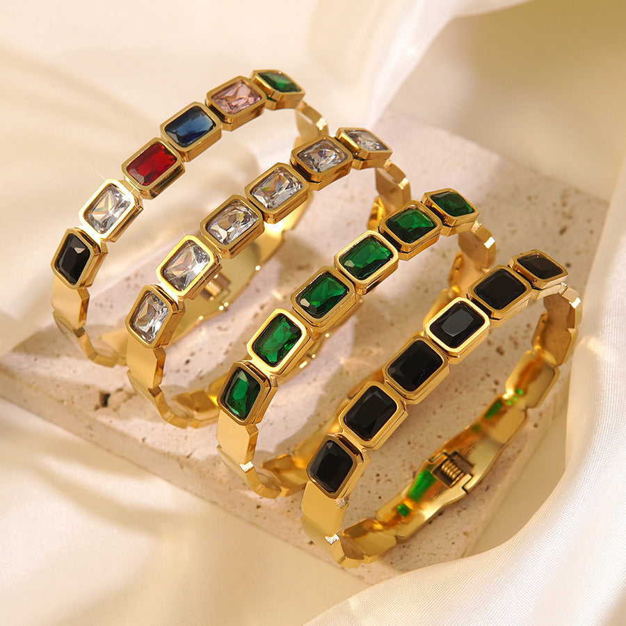Vintage 18K Gold Plated Stainless Steel Geometric Cubic Zirconia Bracelet