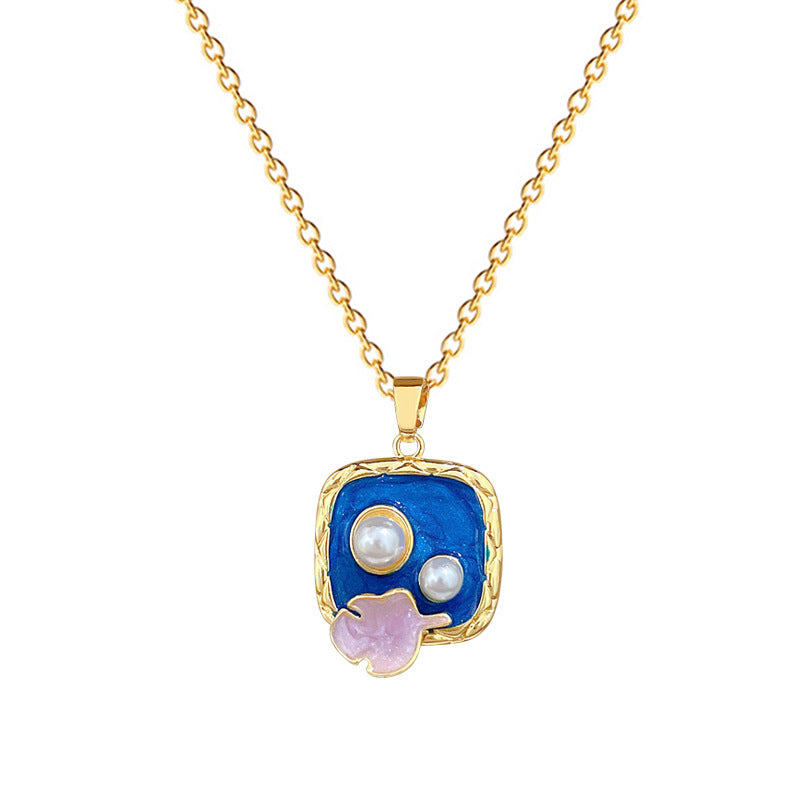 Vintage Sweet Geometric Moon Rhinestone Pendant Necklace Titanium Steel Cable Chain for Unisex