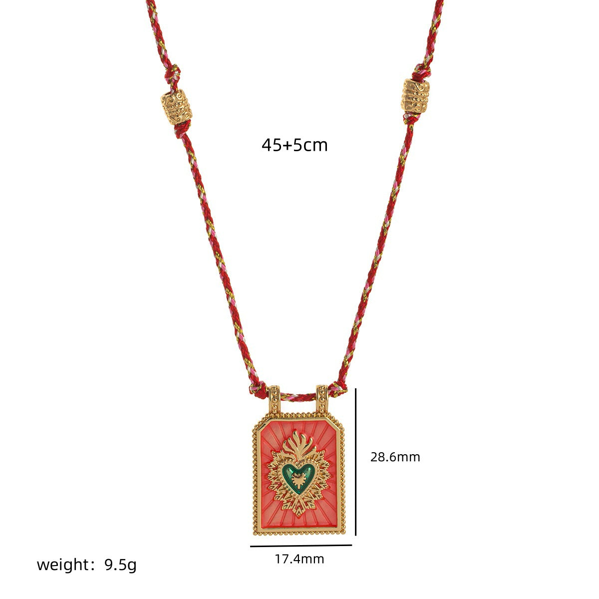 Retro Tarot Card Heart Eye Flame Pendant Necklace for Women in Copper with Gold Plating