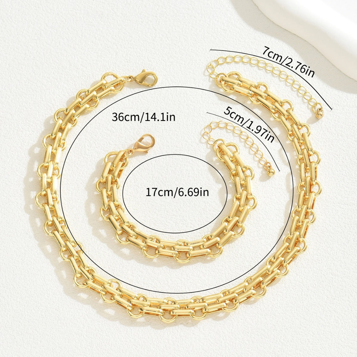 Collar y Pulsera de Aleación Geométricos Minimalistas para Mujer con Acabado Chapado y Cadena Larga a la Clavícula