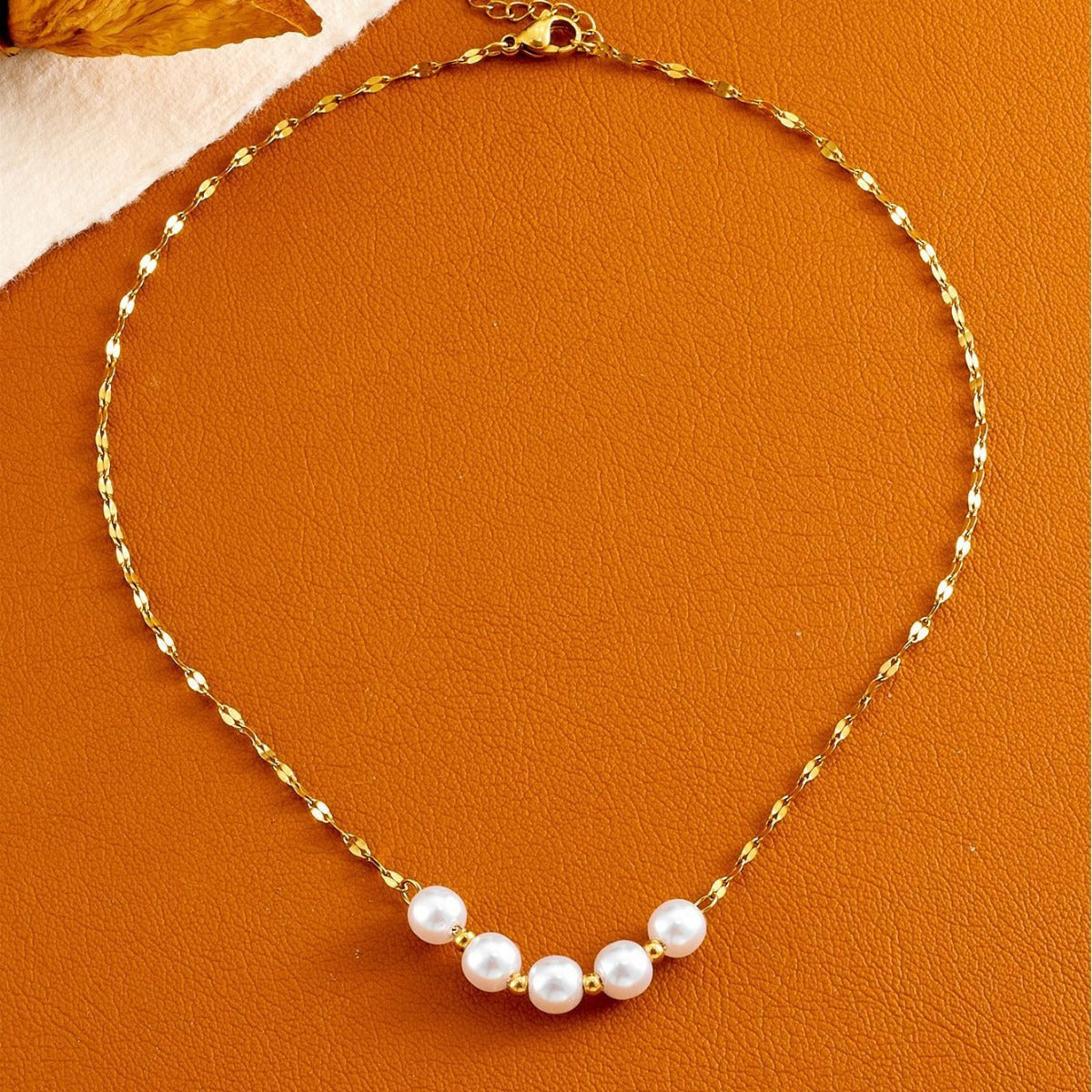 Minimalist Geometric Pearl Pendant Necklace for Women and Men Titanium Steel Plated Locket Chain Hypoallergenic Lightweight Clavicle Jewelry