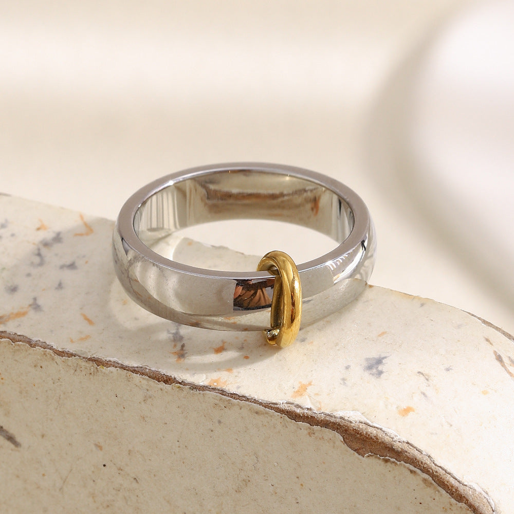 Minimalist Geometric Stainless Steel Ring with 18K Gold Plating for Women