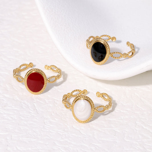 Anillo de acero inoxidable geométrico ajustable vintage con chapado en oro para mujer, hipoalergénico y resistente a la decoloración