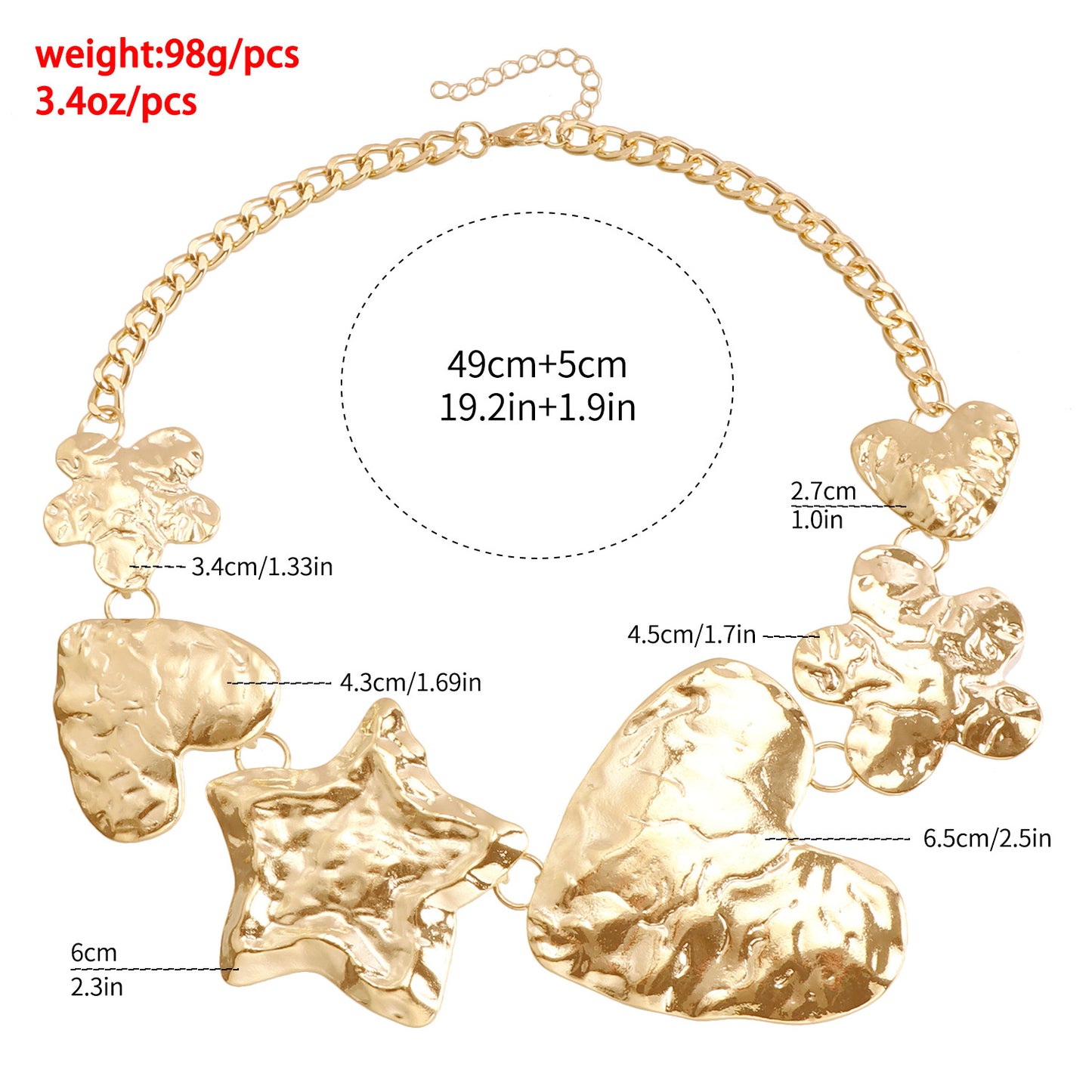 Collar con colgante geométrico de moda con motivos de estrellas, corazones y flores en aleación con acabado chapado para mujer
