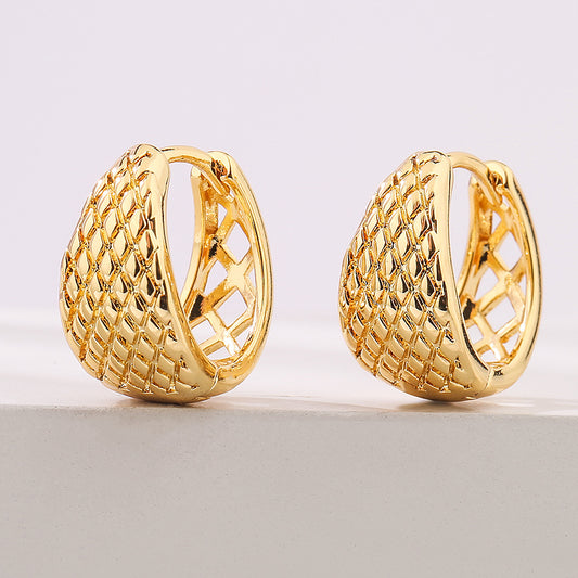 Vintage Minimalist Geometric Copper Hoop Earrings with Gold Plating for Women