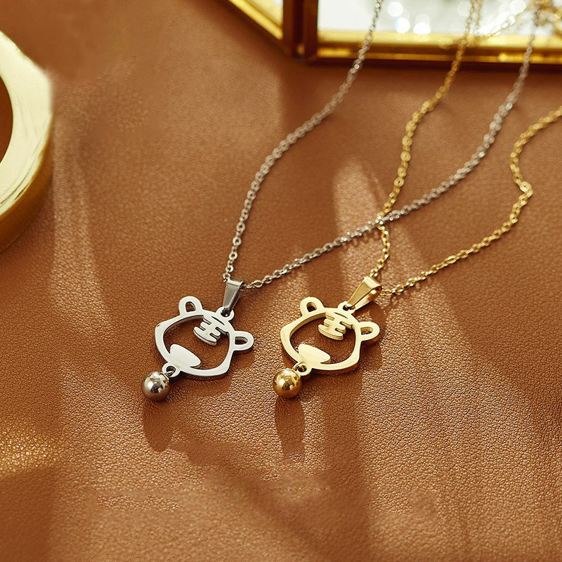 Vintage Minimalist Hollow Tiger Pendant Titanium Steel Necklace for Women Unisex Lightweight Luxury Fashion Jewelry
