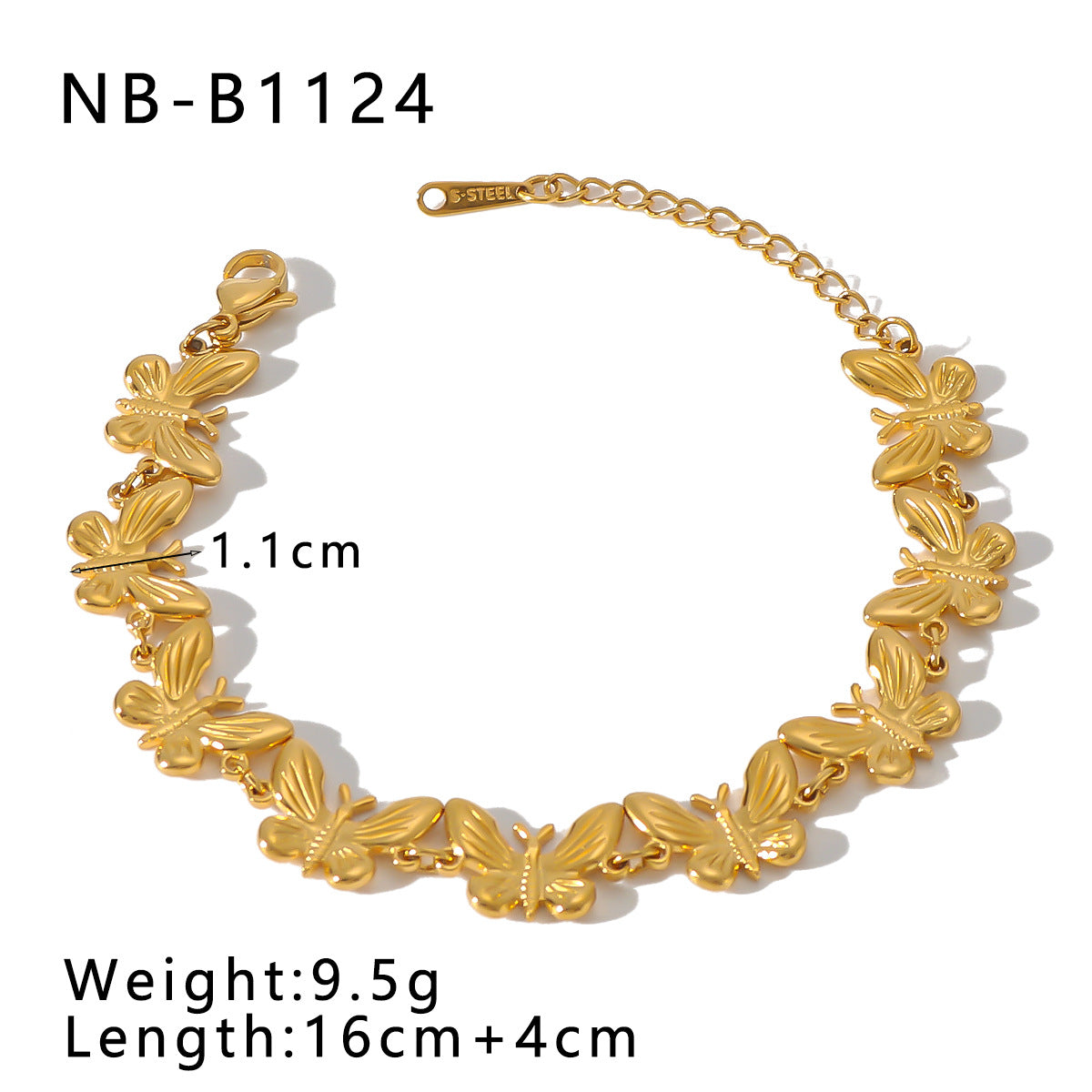 Vintage Style Butterfly-Shaped Stainless Steel Bracelet and Earrings Set with 18K Gold Plating Minimalist Luxury Jewelry