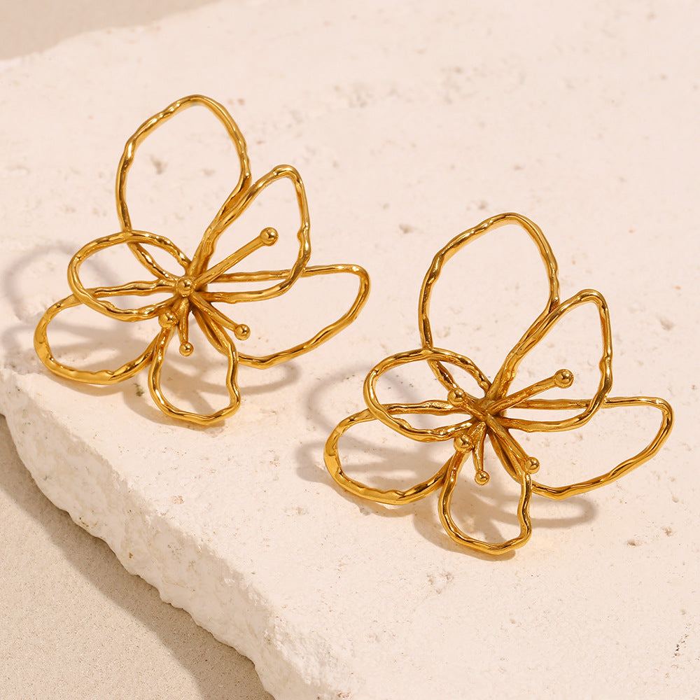 Orecchini alla Moda Minimalisti Floreali in Acciaio Inossidabile con Placcatura in Oro 18K da Donna