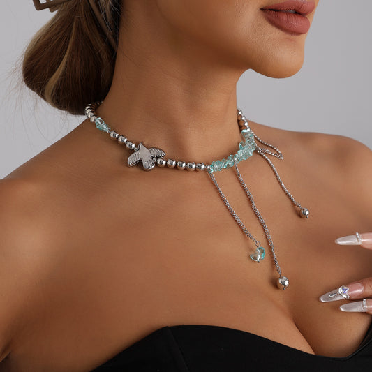 Casual Crystal Geometric Bird Heart ABS Plated Alloy Pendant Necklace for Women