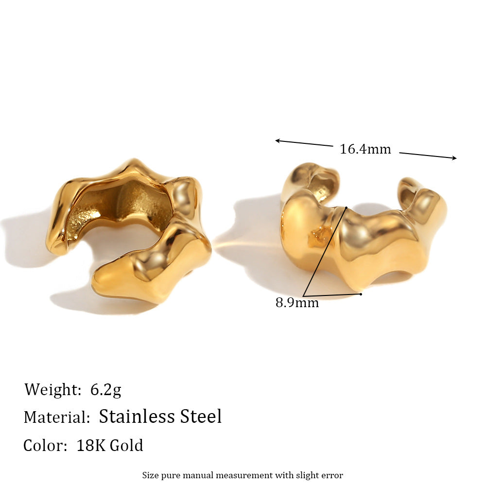 Fashionable Minimalist Geometric Bamboo-Shaped Stainless Steel Ear Clips for Women with 18K Gold Plating