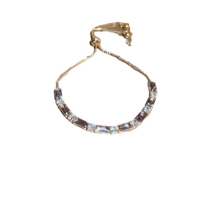 Elegant Geometric Brass Bracelet with Cubic Zirconia Inlay, Adjustable Plated Women's Jewelry