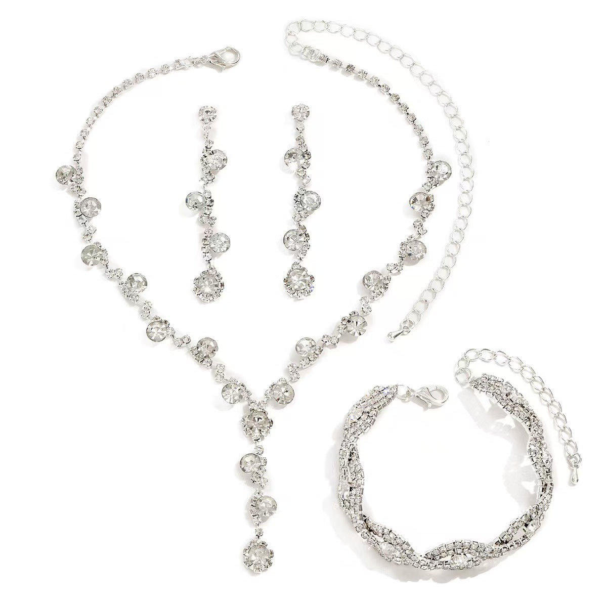 Elegant Ocean Life Shaped Rhinestone Clavicle Necklace Set with Earrings and Bracelet for Women in Plated Copper
