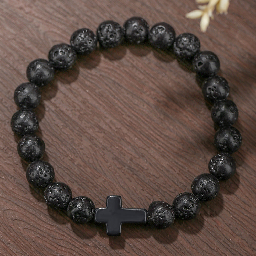 Handmade Geometric Cross Turquoise Tiger Eye Obsidian Lapis Lazuli Beaded Bracelet Unisex