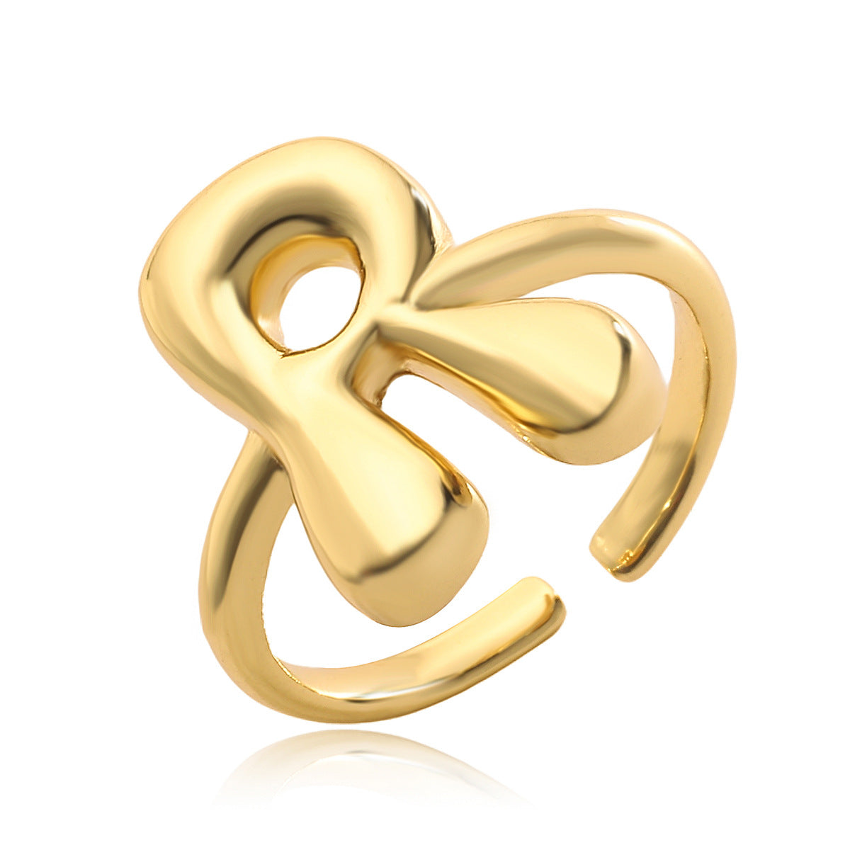Anello da donna minimalista a lettera geometrica in rame placcato oro 18 carati con fascia aperta regolabile