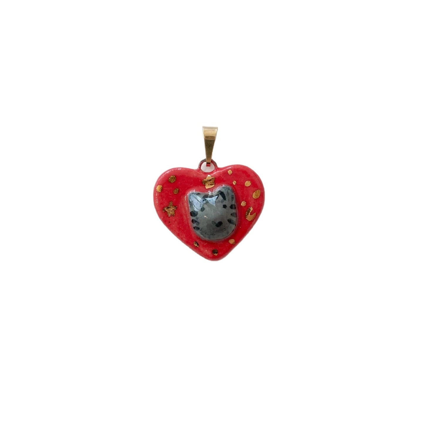Vintage 18K Gold Plated Stainless Steel Heart Cat Charm Bar PVD