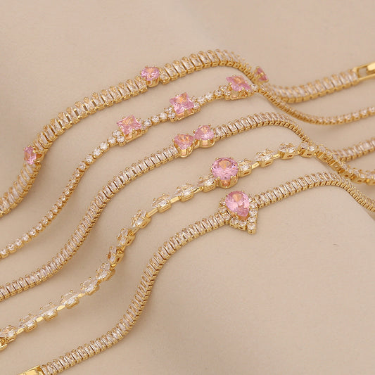 Bracciale da donna con zirconi a forma di goccia e geometrica, stile OL alla moda, con intarsi di strass