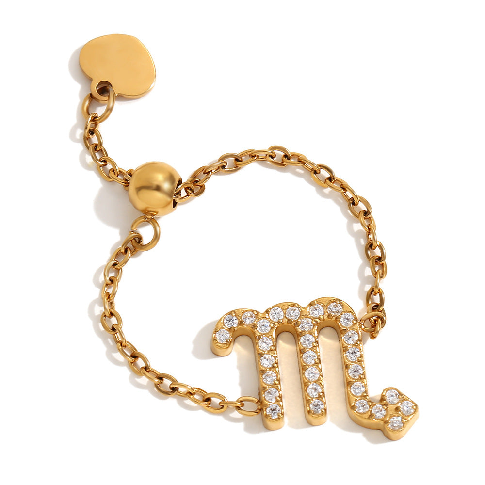 Collana con ciondolo a tema zodiacale in acciaio inossidabile placcato oro 18 carati e cordino regolabile da donna