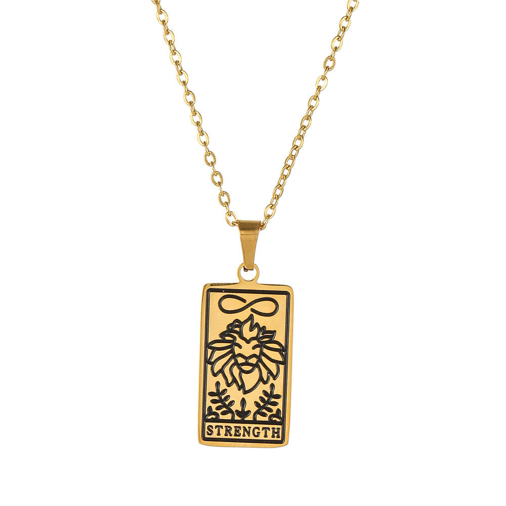 Minimalist Geometric Drip Oil Plated Titanium Steel Tarot Pendant Necklace with Cable Chain