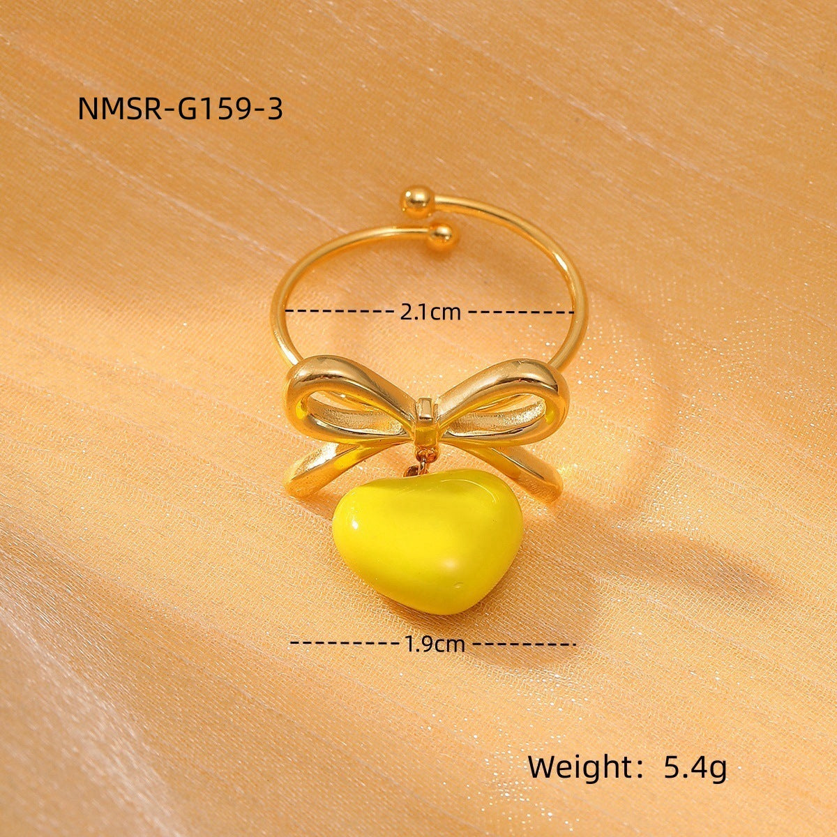 Anillo de acero de titanio de lujo minimalista en forma de corazón y lazo para mujer con acabado esmaltado y superficie chapada