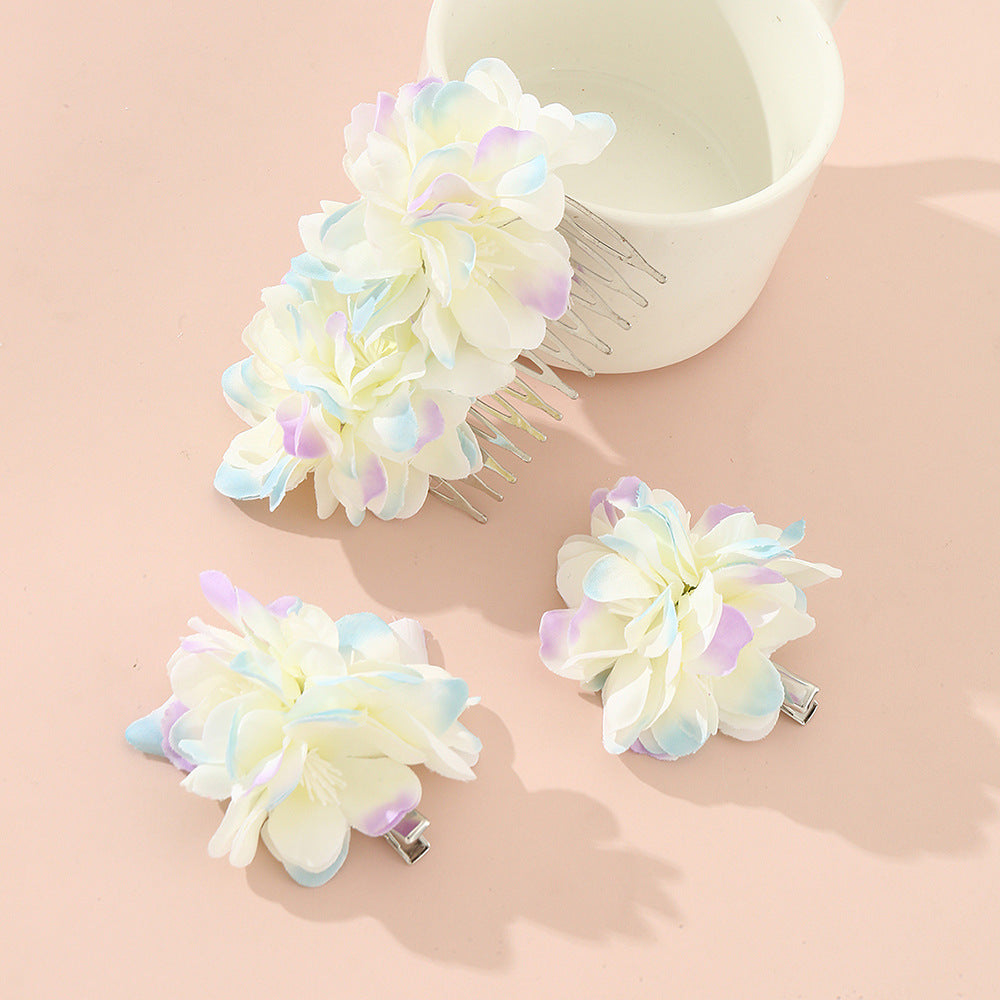 Sweet Vintage-Inspired Floral Hair Comb Set for Children with Fabric Flowers and Ribbon Details