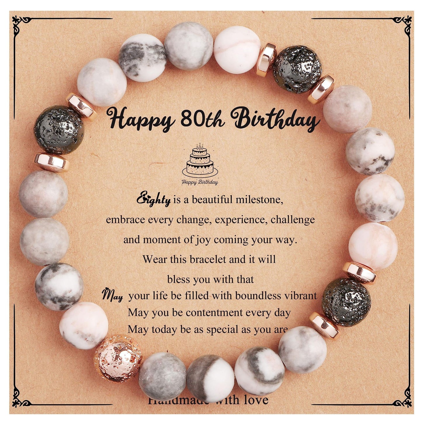 Natural Stone Zebra Print Round Beaded Bracelet for Women